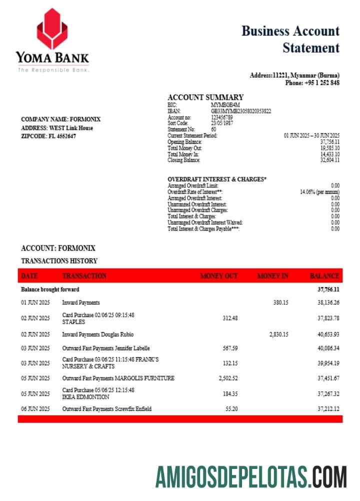 Imprimível Yoma Organization Checking modelo de extrato de conta Word e PDF (1)